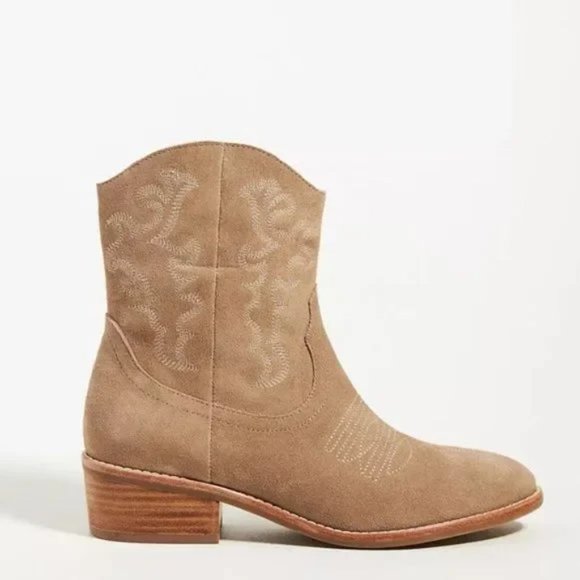 Anthropologie Silent D Women's Suede Zofie Western Boots Taupe - Picture 3 of 11